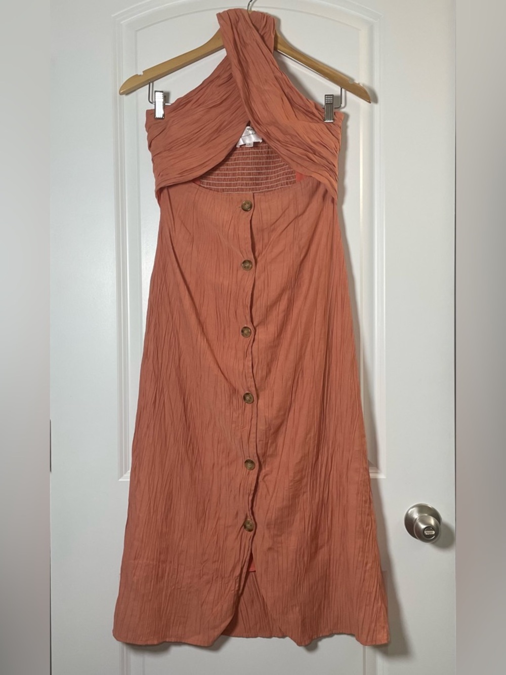 Line & Dot Rust Halter Midi Dress Button Front Smocked Back Size S Summer - Picture 2 of 15